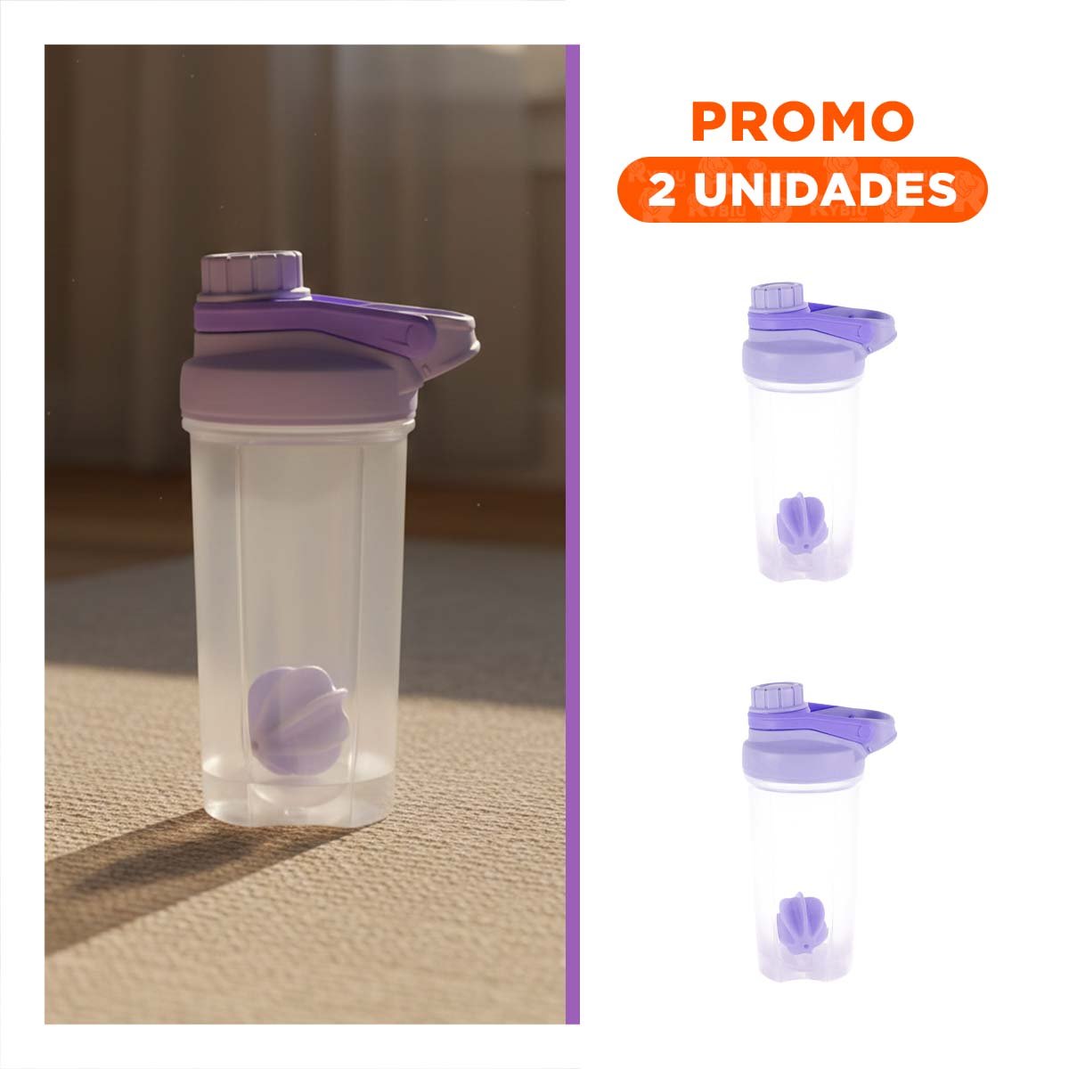 PACK2 FRASCO TOMATODO SHAKER 500ML LILA PARA AGUA Y BEBIDAS NUTRITIVAS - 1