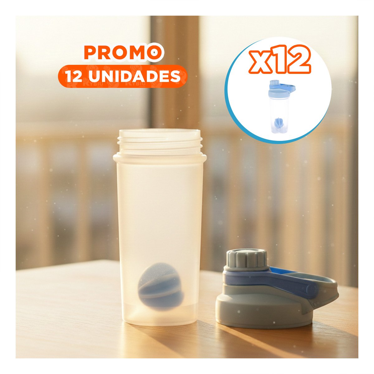 PACK12 VASO TOMATODO SHAKER 500ML CELESTE REUTILIZABLE PARA AGUA Y LICUADOS - 1