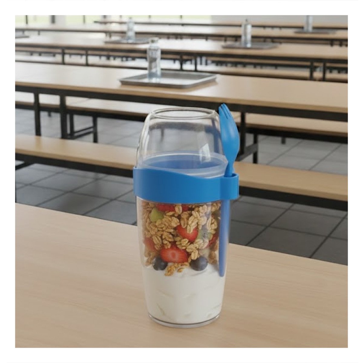 PACK6 RECIPIENTE YOGURERO CON CUBIERTO GRANDE AZUL 2 EN 1 PARA ALIMENTACION SALUDABLE - 5