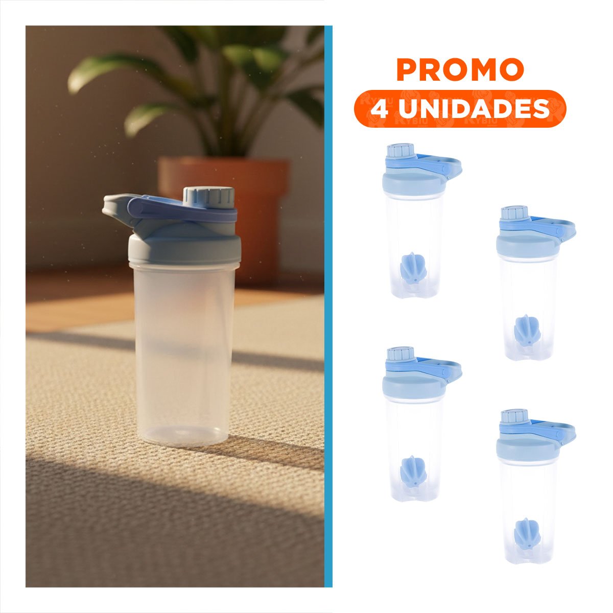PACK4 FRASCO TOMATODO SHAKER 500ML CELESTE FÁCIL DE USAR PARA BATIDOS HOGAR Y+REGALO STICKER - 1