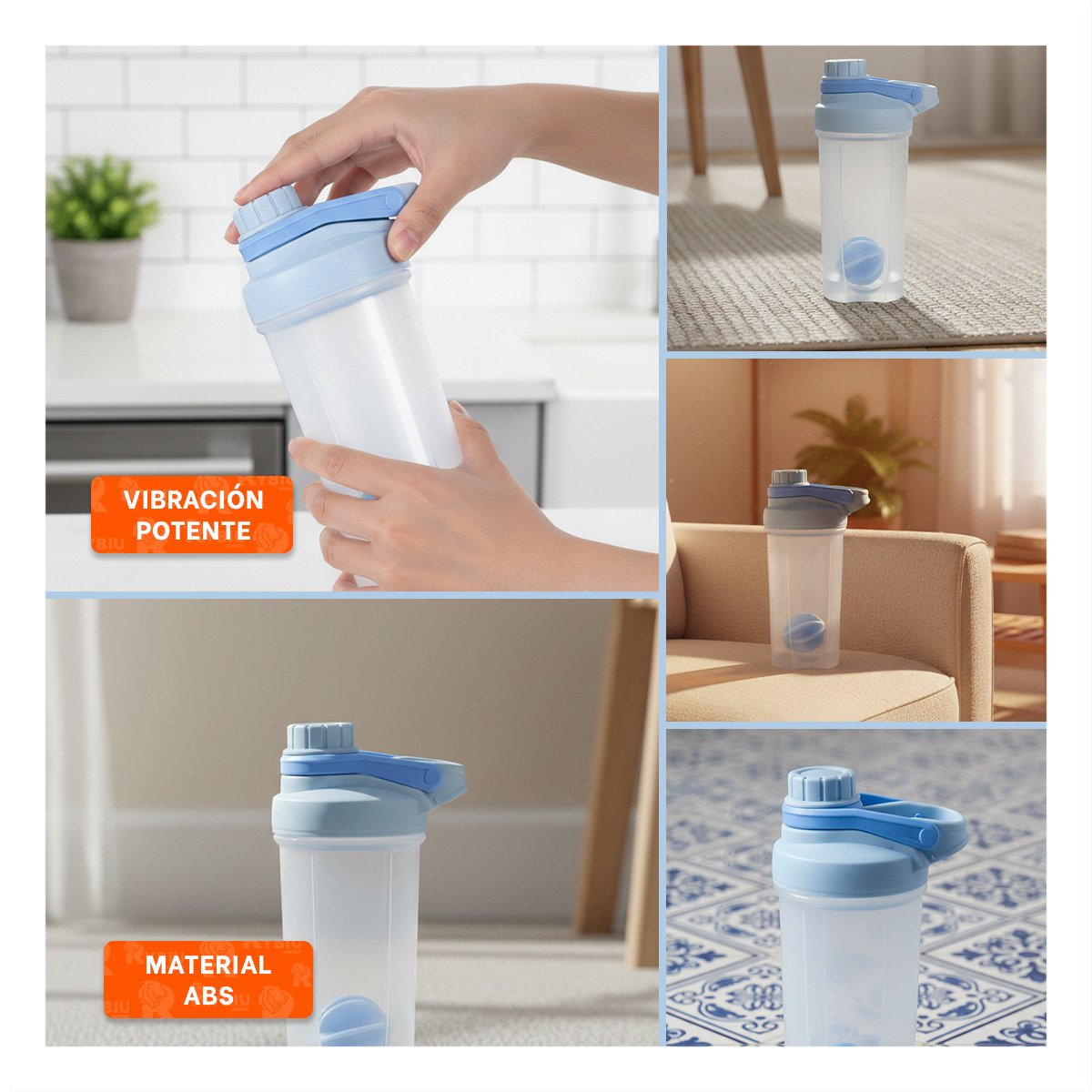 FRASCO TOMATODO SHAKER 500ML CELESTE PARA BEBIDAS Y LICUADOS SALUDABLES - 5