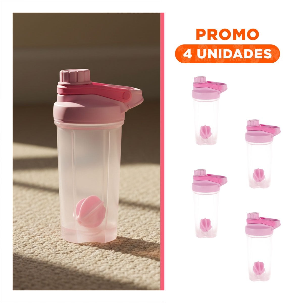 PACK4 FRASCO TOMATODO SHAKER 500ML ROSADO FÁCIL DE USAR PARA BATIDOS HOGAR Y+REGALO STICKER - 1