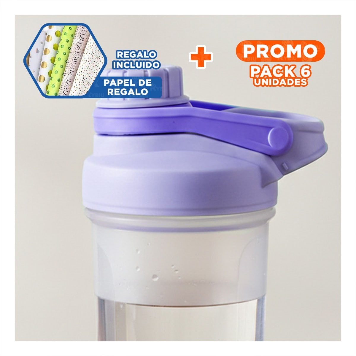 PACK6 BIDÓN TOMATODO SHAKER 500ML LILA PARA AGUA Y ACTIVIDAD FÍSICA DIARIO Y+PAPEL REGALO - 1