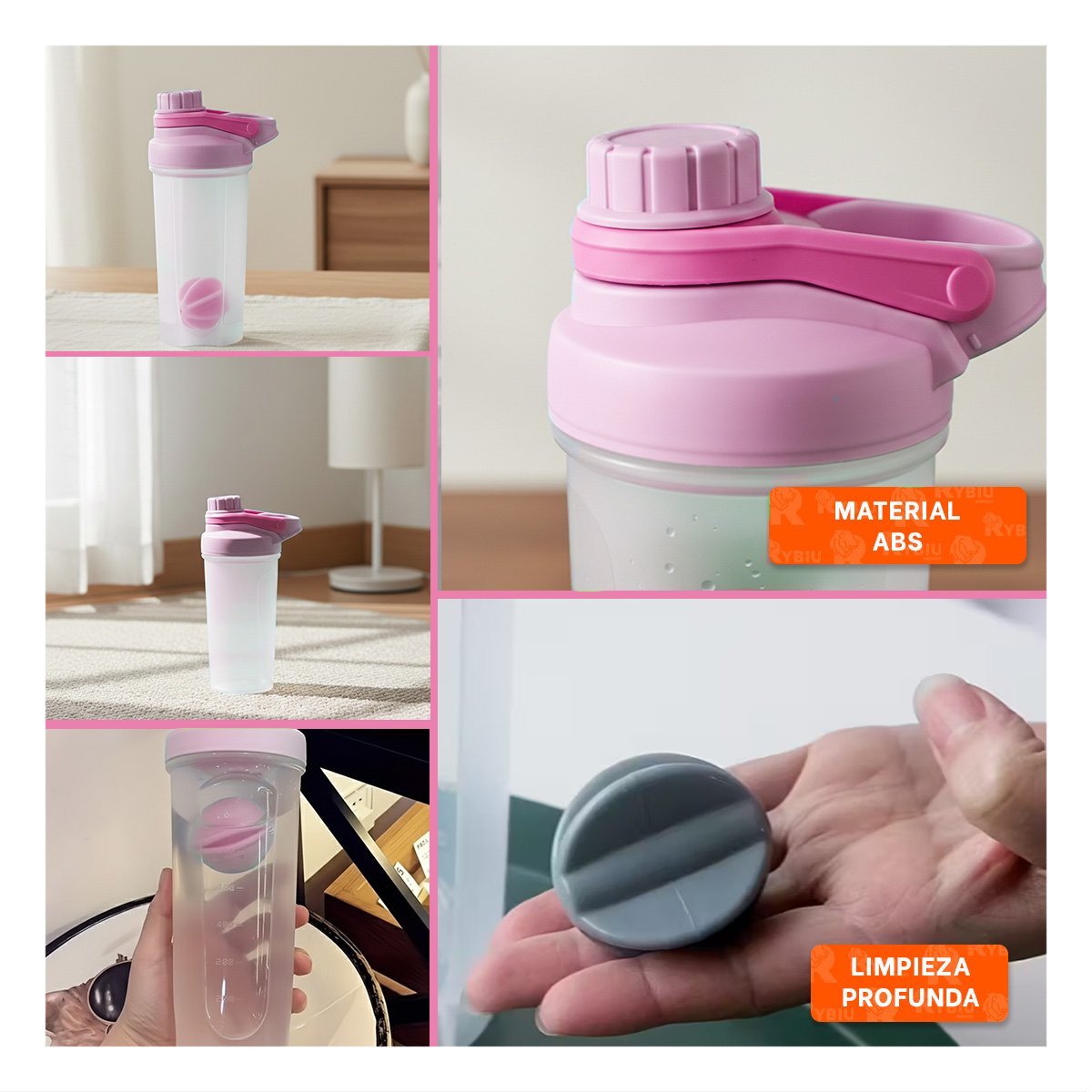 PACK12 FRASCO TOMATODO SHAKER 500ML ROSADO PARA HIDRATACIÓN Y DEPORTE DIARIO Y+PAPEL REGALO - 2