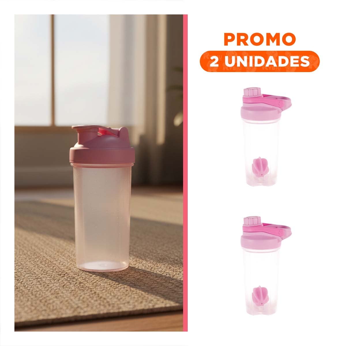 PACK2 FRASCO TOMATODO SHAKER 500ML ROSADO PARA AGUA Y BEBIDAS NUTRITIVAS - 1