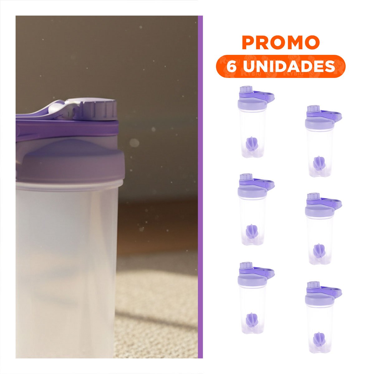 PACK6 ENVASE TOMATODO SHAKER 500ML LILA PARA LICUADOS Y BEBIDAS FITNESS - 1