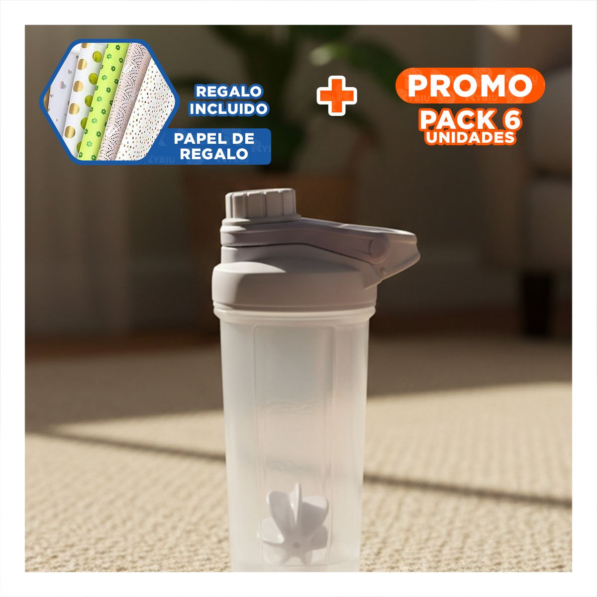 PACK6 BIDÓN TOMATODO SHAKER 500ML PLOMO PARA AGUA Y ACTIVIDAD FÍSICA DIARIO Y+PAPEL REGALO - 1