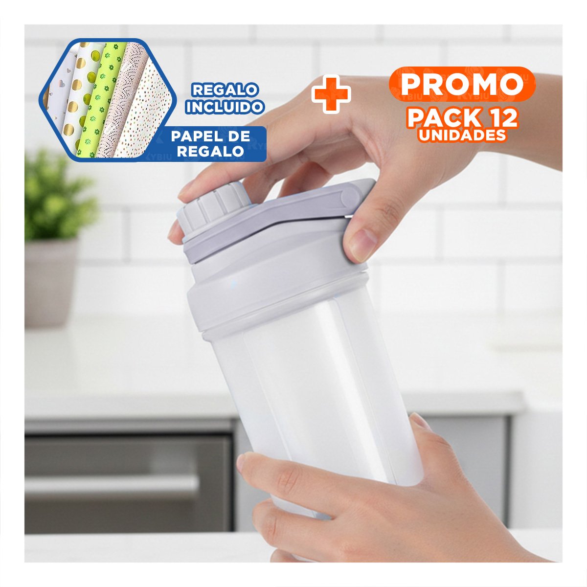 PACK12 FRASCO TOMATODO SHAKER 500ML PLOMO PARA HIDRATACIÓN Y DEPORTE DIARIO Y+PAPEL REGALO - 1