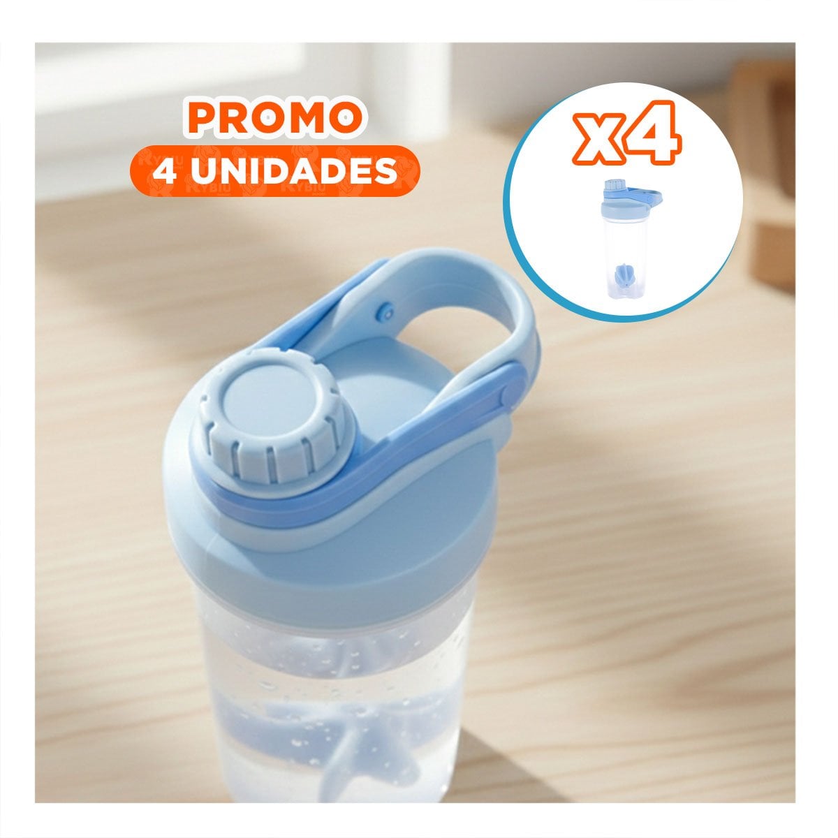 PACK4 BOTELLA TOMATODO SHAKER 500ML CELESTE PORTÁTIL PARA AGUA Y DEPORTE - 1