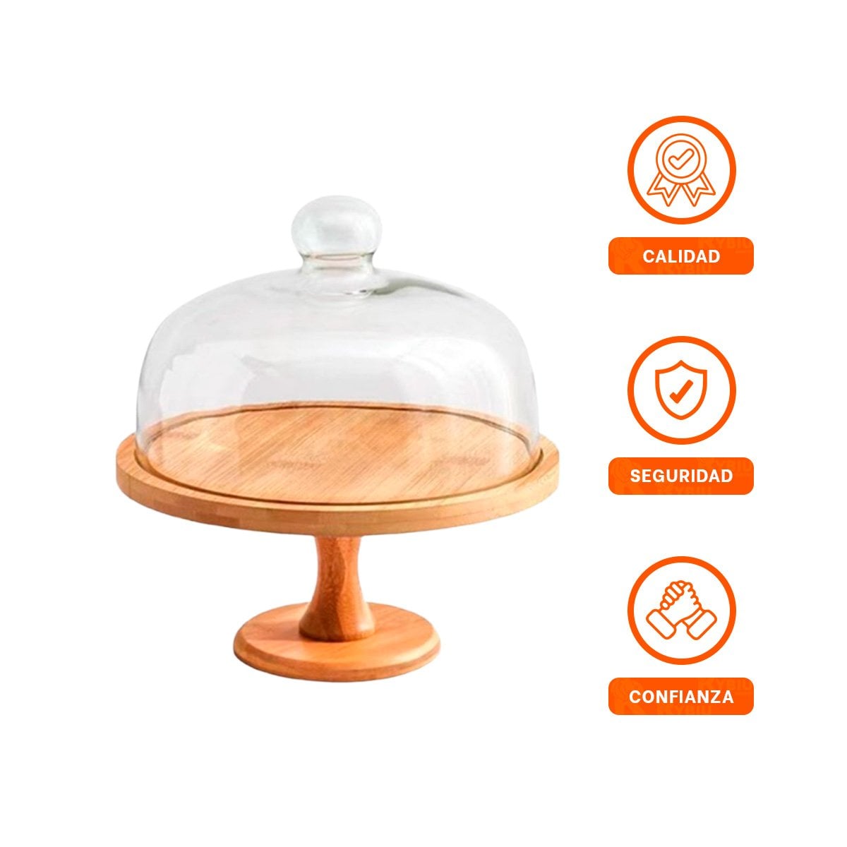 PLATAFORMA MADERA CON CUPULA DE VIDRIO 30CM TRANSPARENTE PARA DECORACION POSTRES - 3