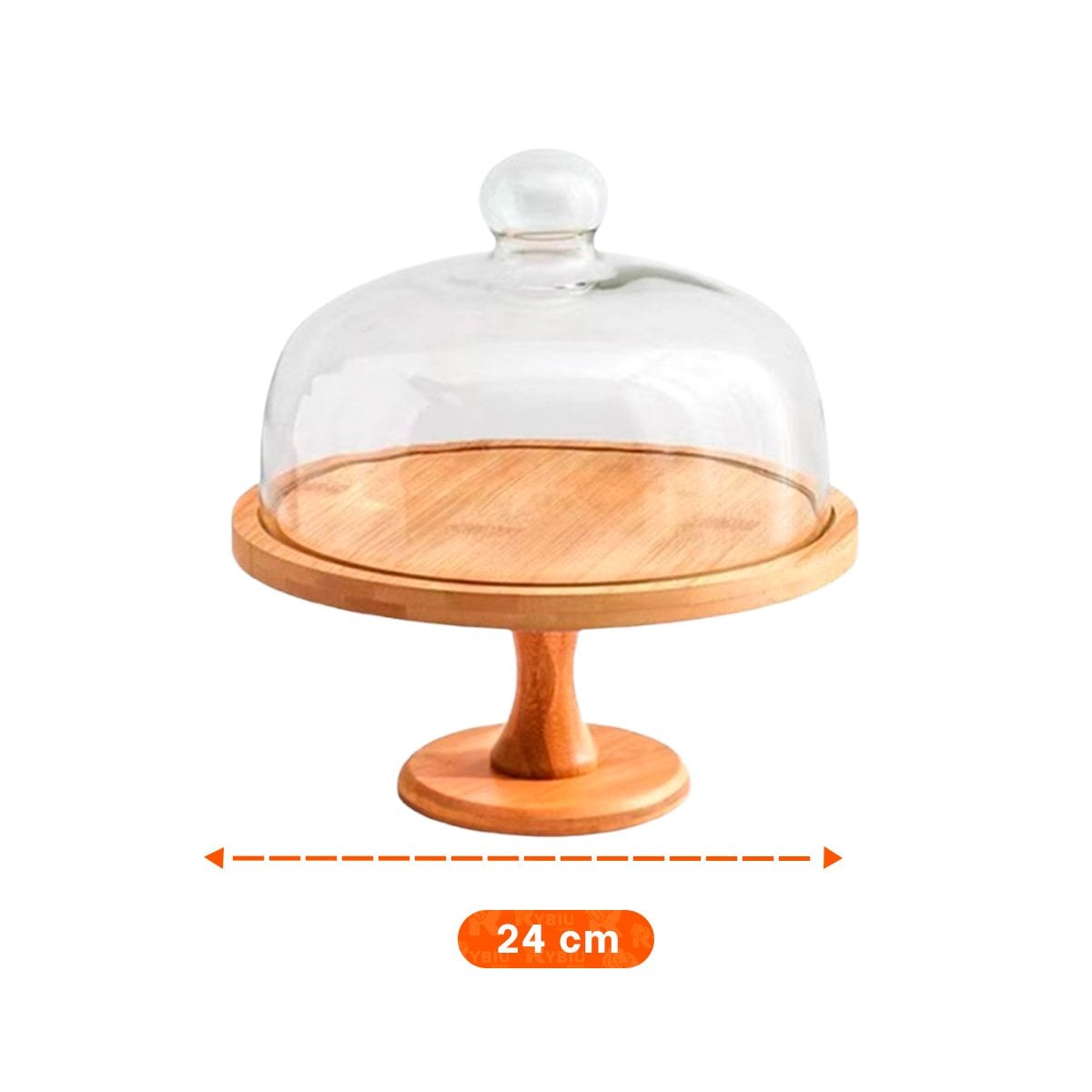 PLATAFORMA MADERA CON CUPULA DE VIDRIO 30CM TRANSPARENTE PARA DECORACION POSTRES - 4