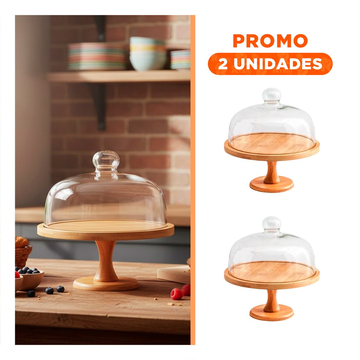 PACK2 PLATAFORMA MADERA CON CUPULA DE VIDRIO 30CM TRANSPARENTE PARA HOGAR Y DECORACION - 1