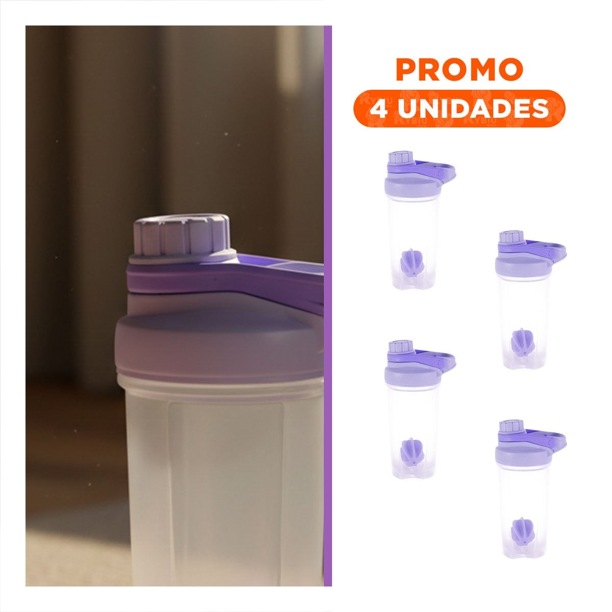 PACK4 FRASCO TOMATODO SHAKER 500ML LILA FÁCIL DE USAR PARA BATIDOS HOGAR Y+REGALO STICKER - 1