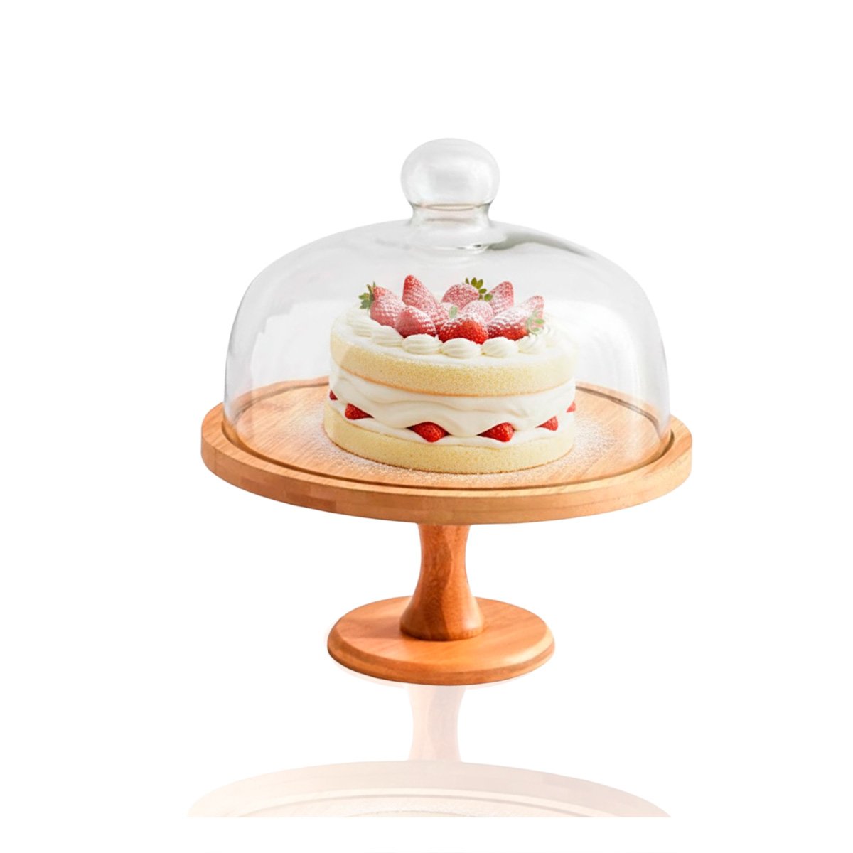 SOPORTE MADERA CON CUPULA DE VIDRIO 30CM TRANSPARENTE PARA EVENTOS Y MESA Y+LIGAS REGALO - 3