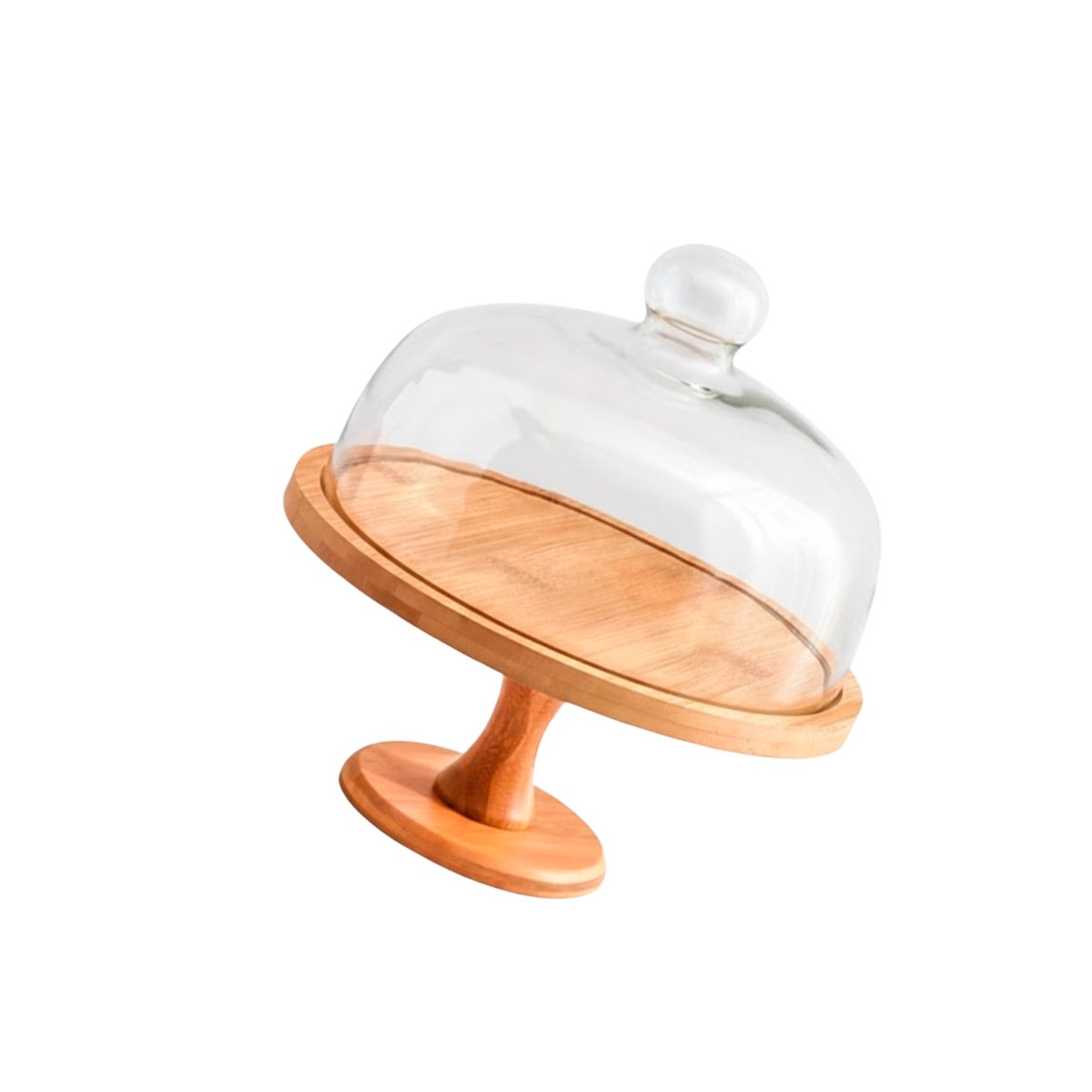 PEDESTAL DE MADERA CON CUPULA DE VIDRIO 30CM TRANSPARENTE PARA EXHIBICION Y+REGALO STICKER - 3