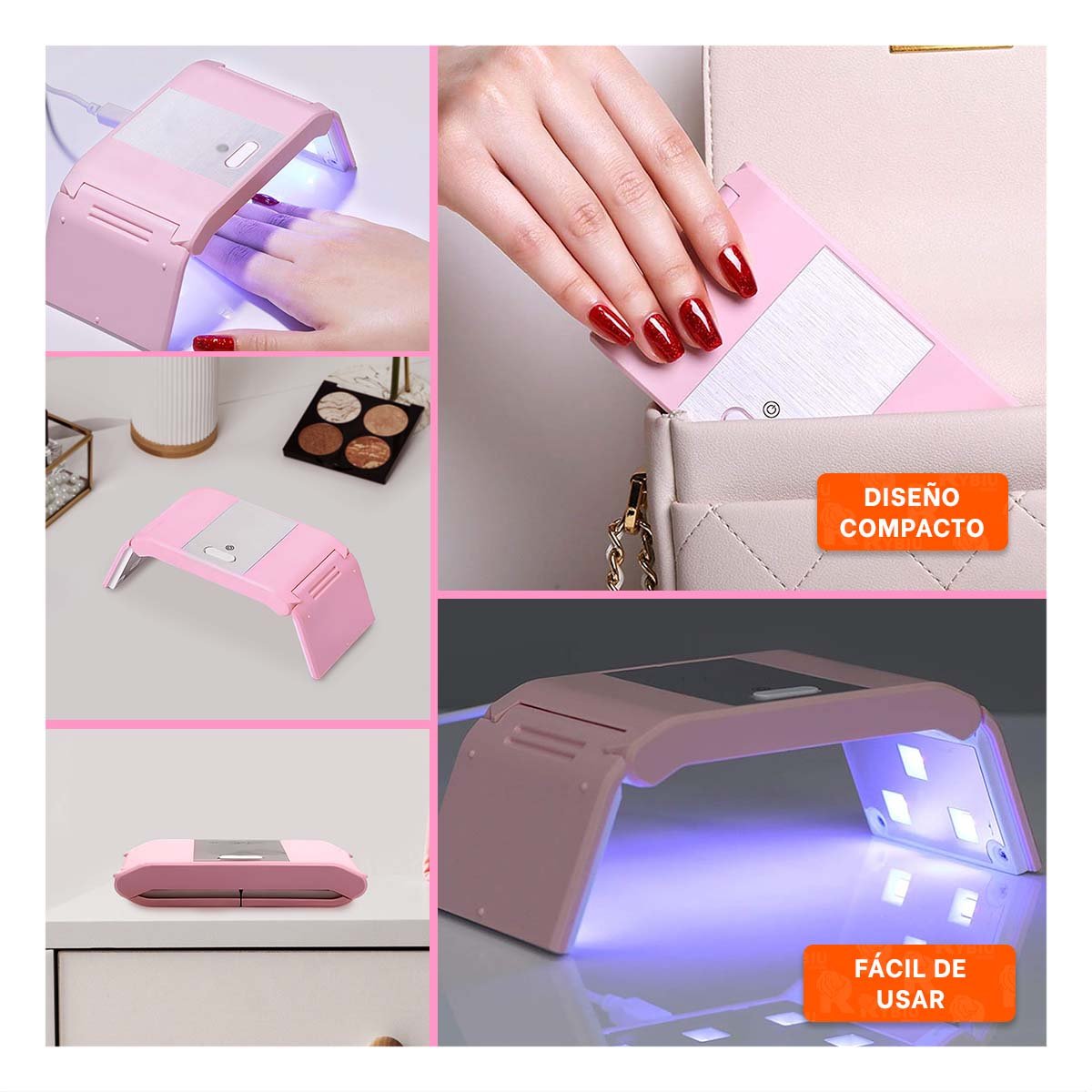 SOPORTE PARA UÑAS PORTATIL ROSADO COMPACTO Y MODERNO PARA MANI PEDICURE Y+LIGAS REGALO - 5
