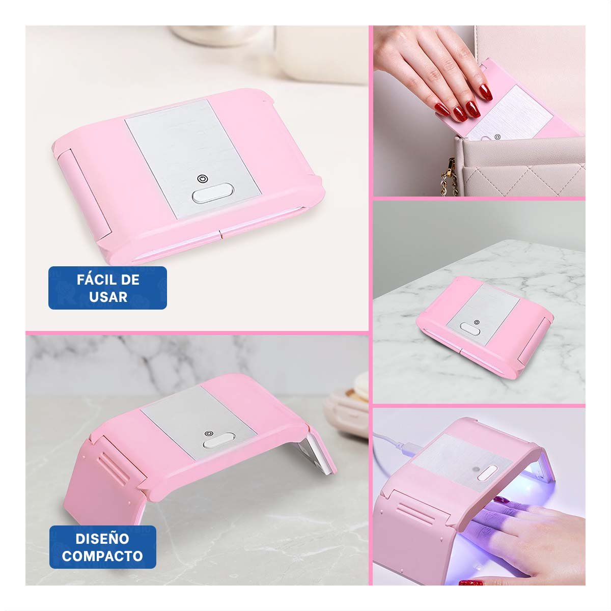 SOPORTE PARA UÑAS PORTATIL ROSADO ELEGANTE Y MODERNO PARA SECADO RAPIDO - 5