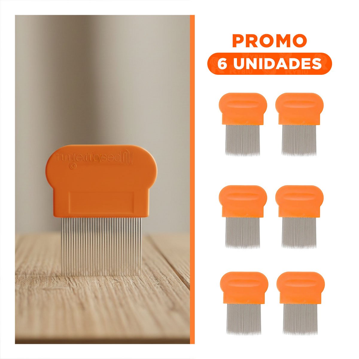 PACK6 PEINE CLASICO NARANJA PARA PIOJOS Y LIENDRES COMODO Y DURADERO - 1
