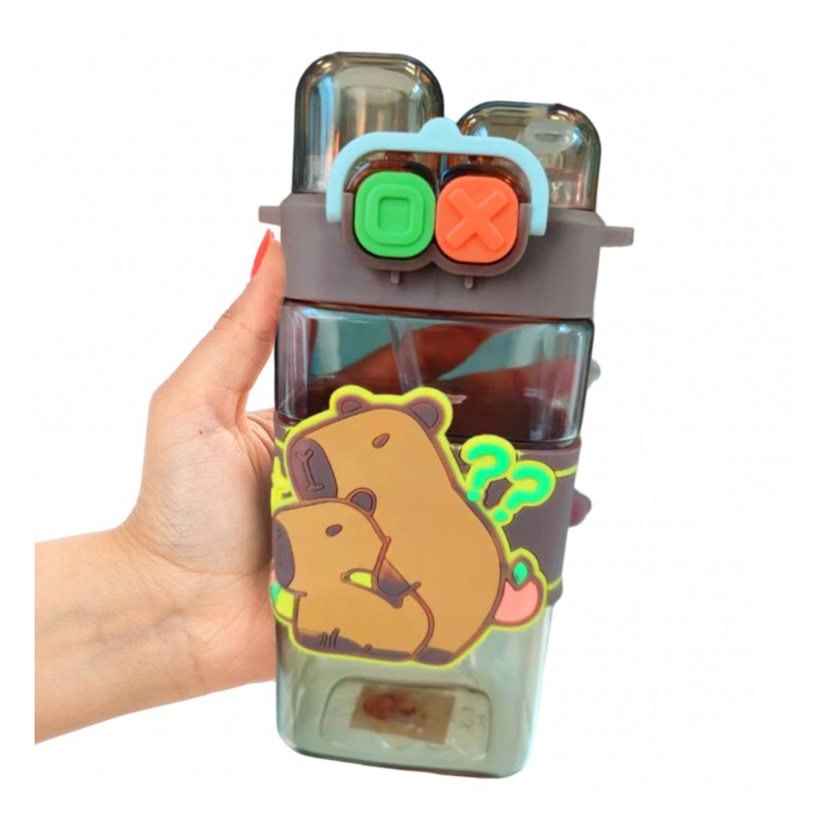 BOTELLA DOBLE CHUPON CON CORREA MARRON CON TAPA HERMETICA FACIL ABRIR Y+REGALO STICKER - 3