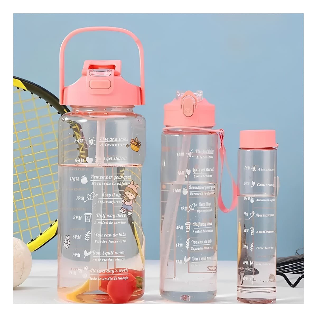 BOTELLA TRIO TRANSPARENTE ROSADO DOBLE PARED CONSERVA TEMPERATURA Y+POST IT - 3