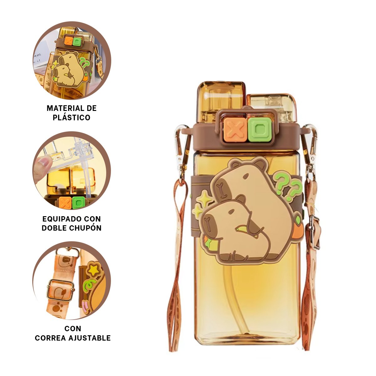 BOTELLA DOBLE CHUPON CON CORREA MARRON MANTIENE BEBIDAS FRIAS - 3