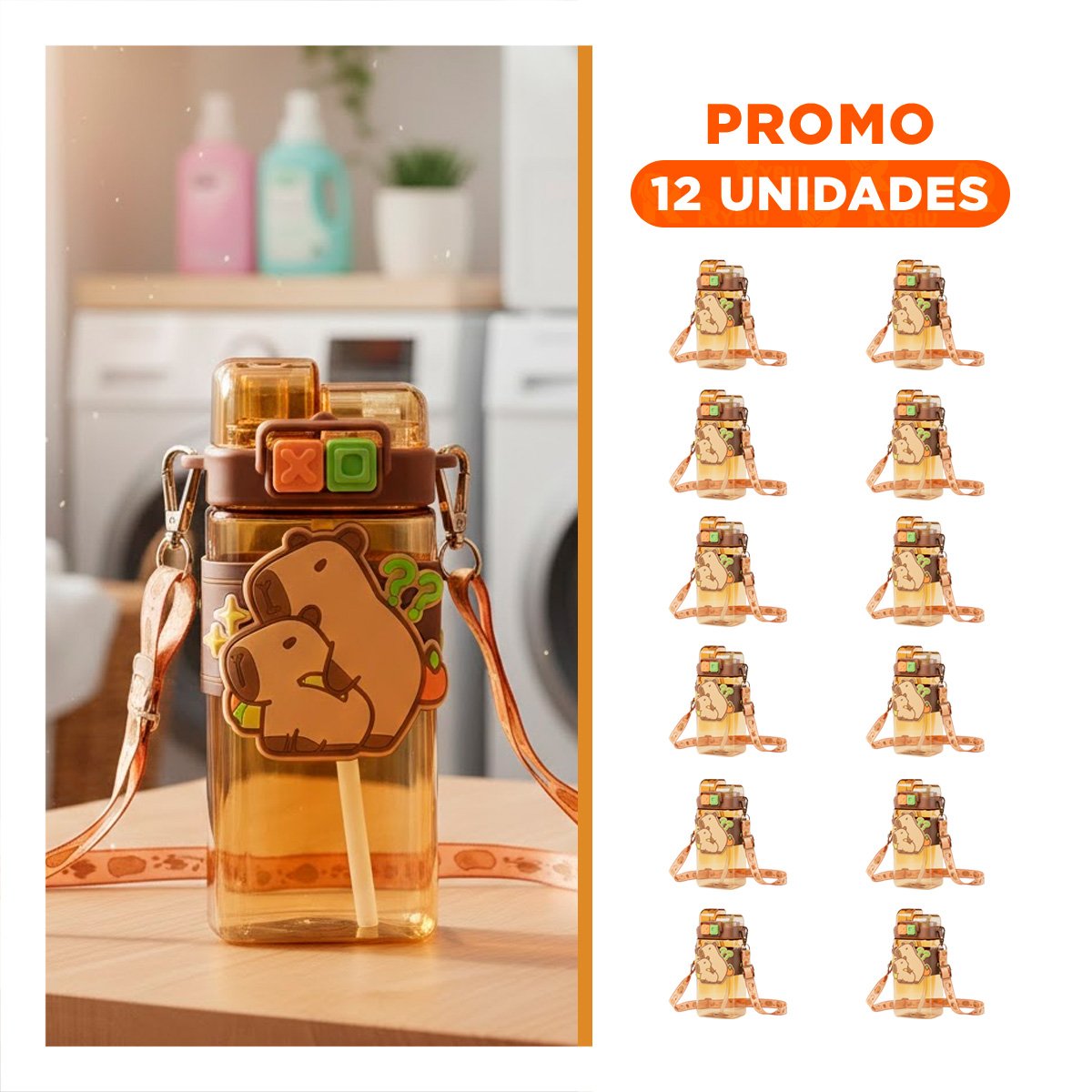 PACK12 JARRA DOBLE CHUPON CON CORREA MARRON RESISTENTE Y FACIL DE LIMPIAR Y+REGALO STICKER - 1