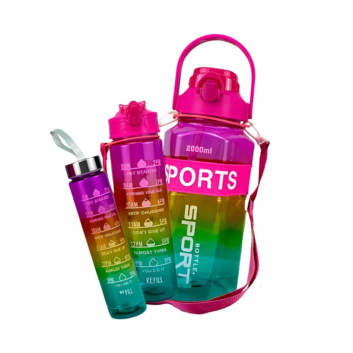 PACK6 JARRA TRIO TRANSPARENTE FUCSIA AMARILLO Y VERDE MANTIENE BEBIDAS Y+REGALO STICKER - 2