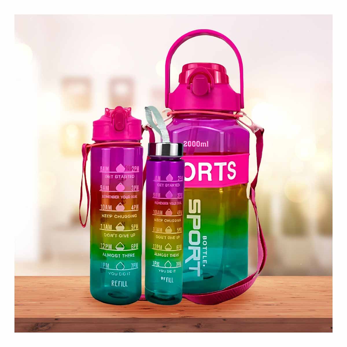 PACK6 JARRA TRIO TRANSPARENTE FUCSIA AMARILLO Y VERDE MANTIENE BEBIDAS Y+REGALO STICKER - 5