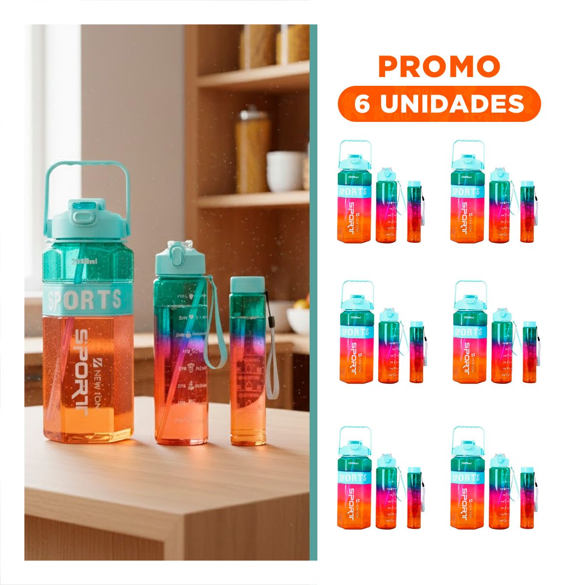 PACK6 COPA TRIO TRANSPARENTE CELESTE FUCSIA Y AMARILLO LIGERA Y COMODA TRANSPORTAR - 1