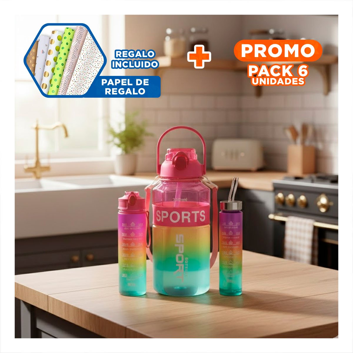 PACK6 COPA TRIO TRANSPARENTE FUCSIA AMARILLO Y VERDE DOBLE PARED CONSERVA Y+PAPEL REGALO - 1