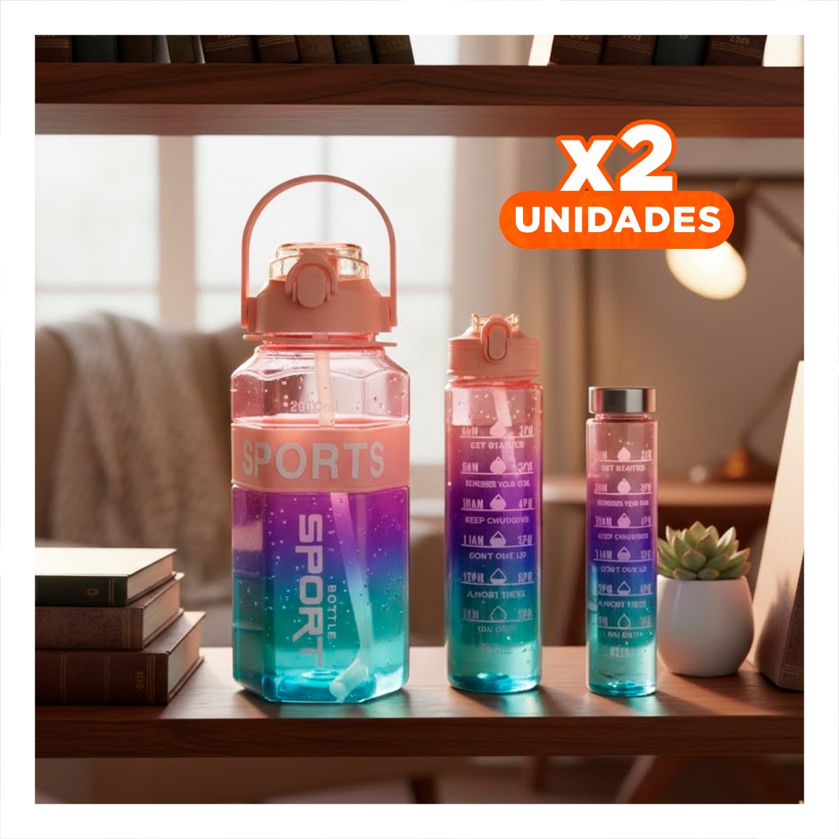 PACK2 RECIPIENTE TRIO TRANSPARENTE ROSADO CLARO MORADO Y VERDE DOBLE PARED Y+REGALO STICKER - 1