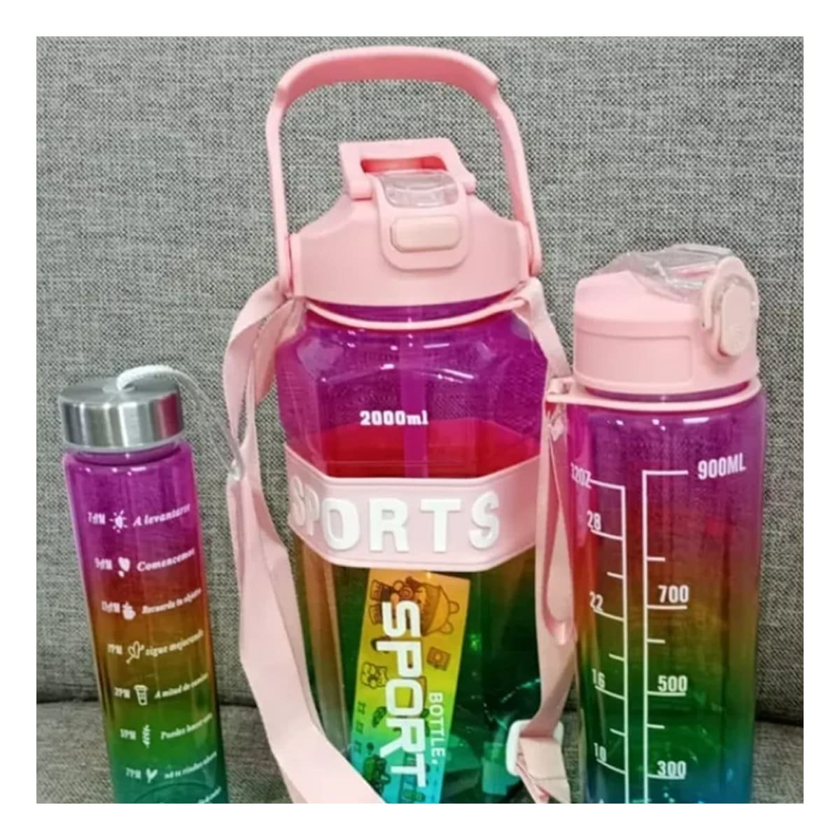 PACK2 RECIPIENTE TRIO TRANSPARENTE ROSADO CLARO MORADO Y VERDE DOBLE PARED Y+REGALO STICKER - 5