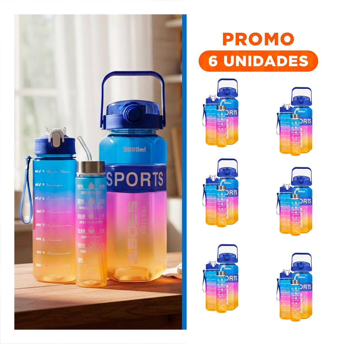 PACK6 COPA TRIO TRANSPARENTE AZUL FUCSIA Y AMARILLO LIGERA Y COMODA TRANSPORTAR BEBIDAS - 1