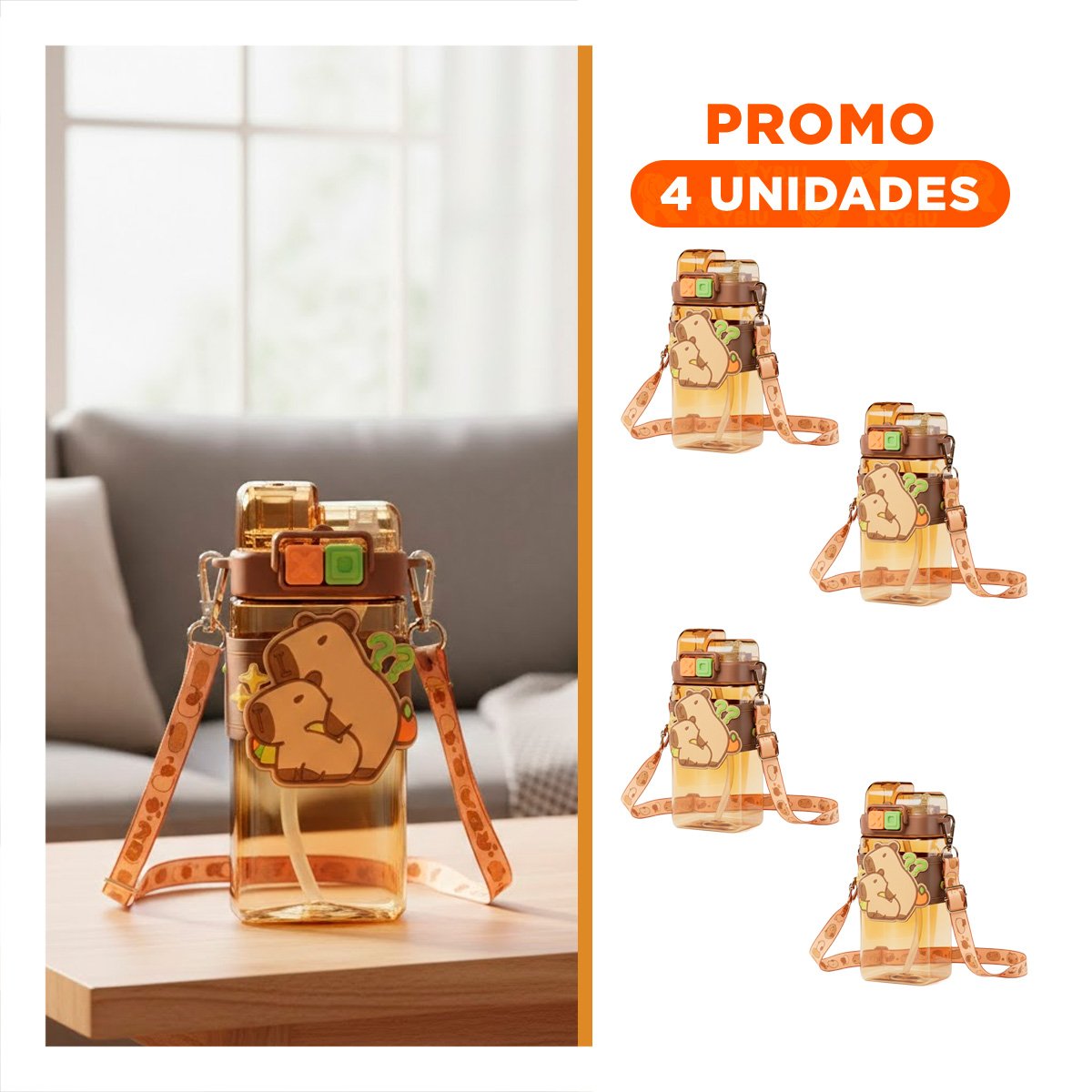 PACK4 COPA DOBLE CHUPON CON CORREA MARRON CON TAPA HERMETICA FACIL ABRIR Y+REGALO STICKER - 1