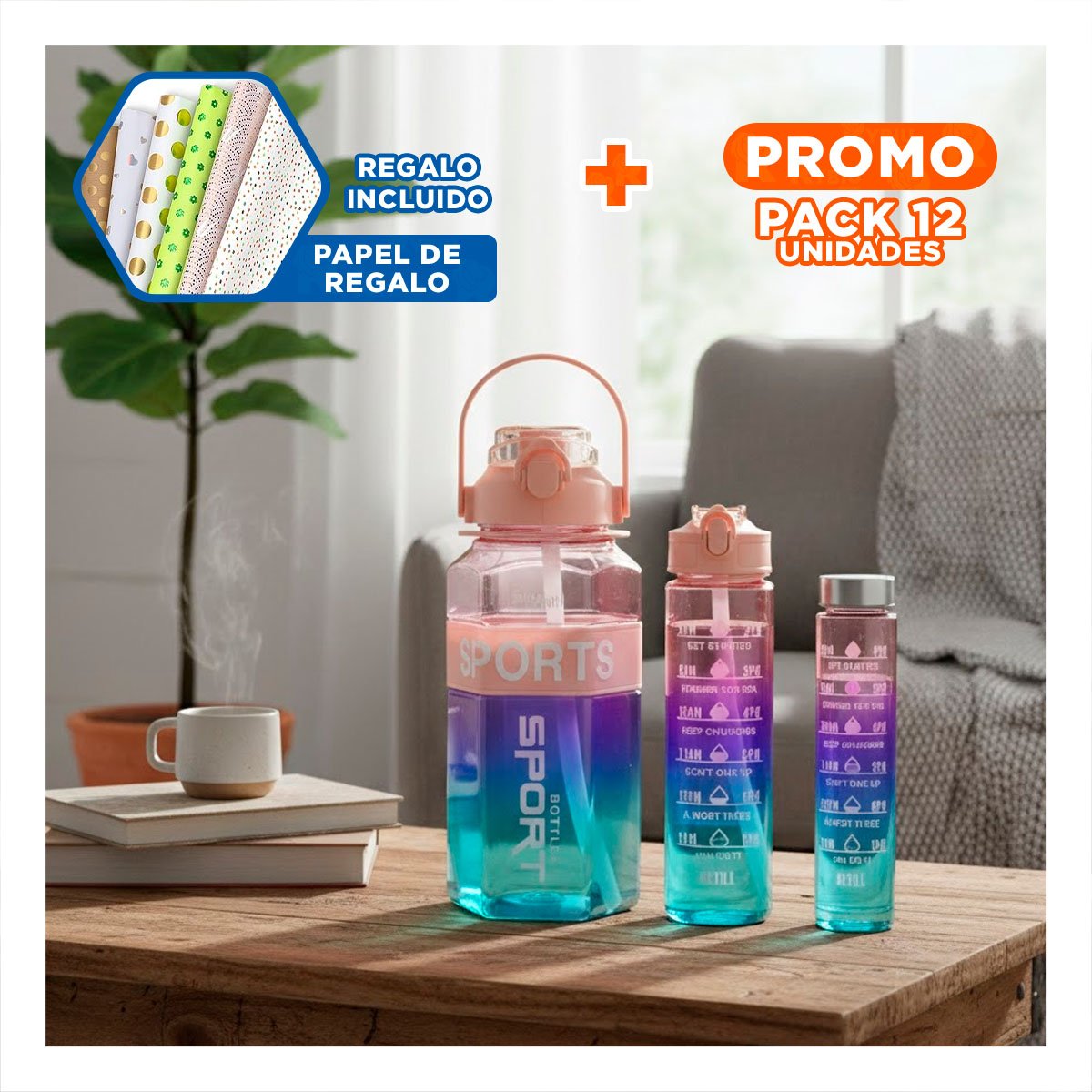 PACK12 JARRA TRIO TRANSPARENTE ROSADO CLARO MORADO Y VERDE RESISTENTE Y FACIL Y+PAPEL REGALO - 1