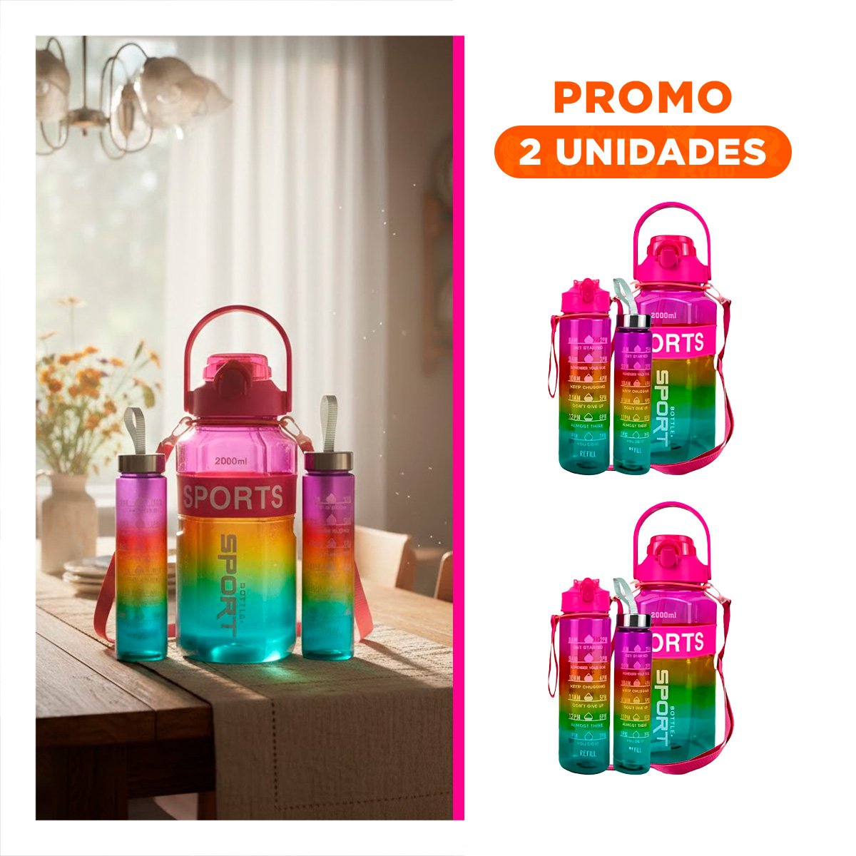 PACK2 RECIPIENTE TRIO TRANSPARENTE FUCSIA AMARILLO Y VERDE RESISTENTE Y FACIL LIMPIAR - 1