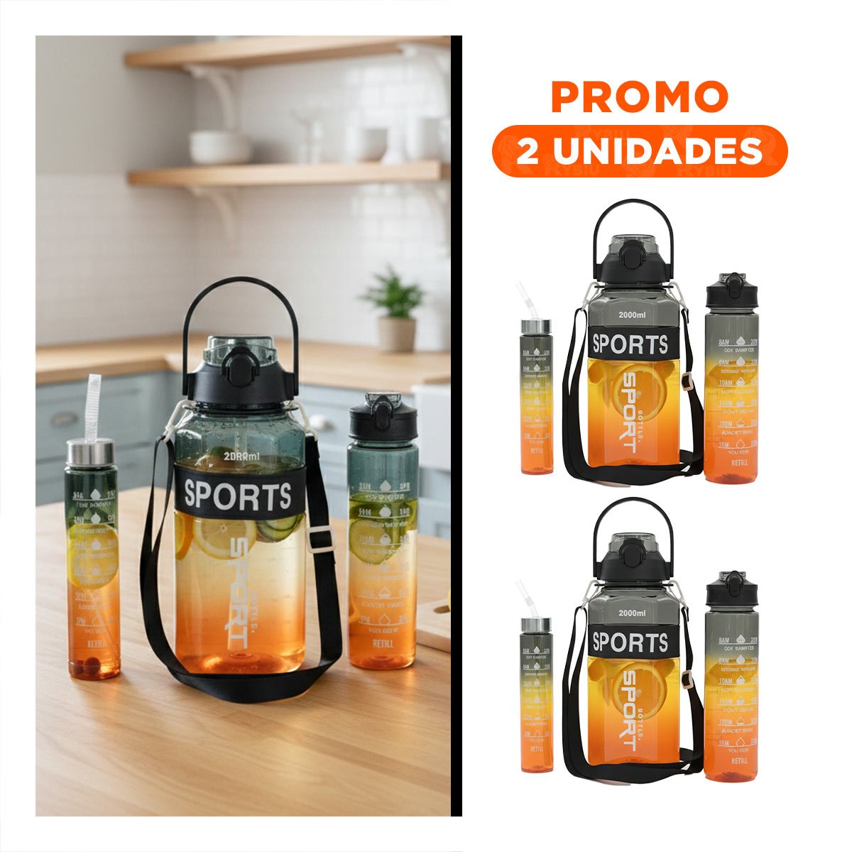 PACK2 RECIPIENTE TRIO TRANSPARENTE NEGRO AMARILLO Y NARANJA RESISTENTE Y FACIL LIMPIAR - 1