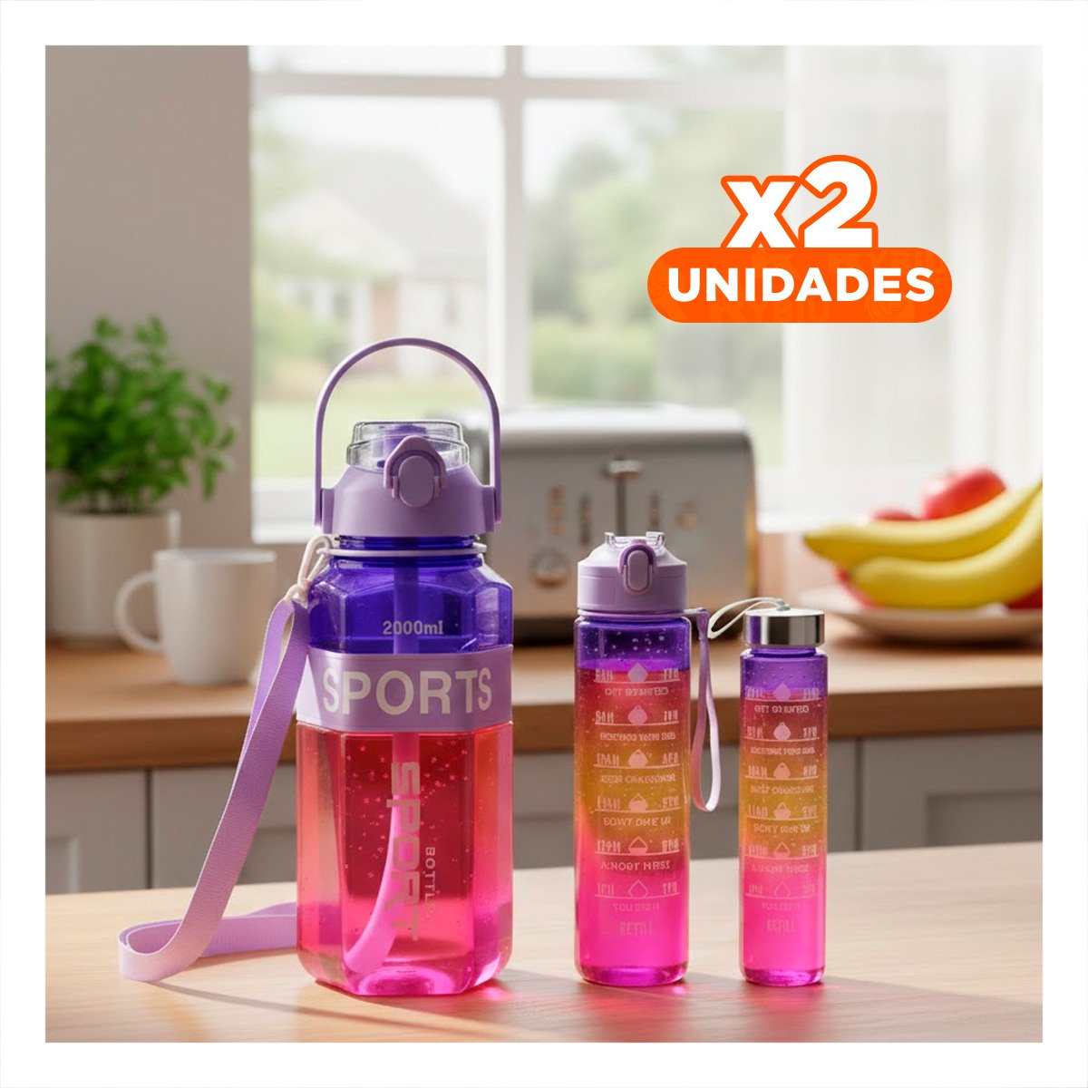 PACK2 RECIPIENTE TRIO TRANSPARENTE MORADO ROJO Y FUCSIA DOBLE PARED CONSERVA Y+REGALO STICKER - 1