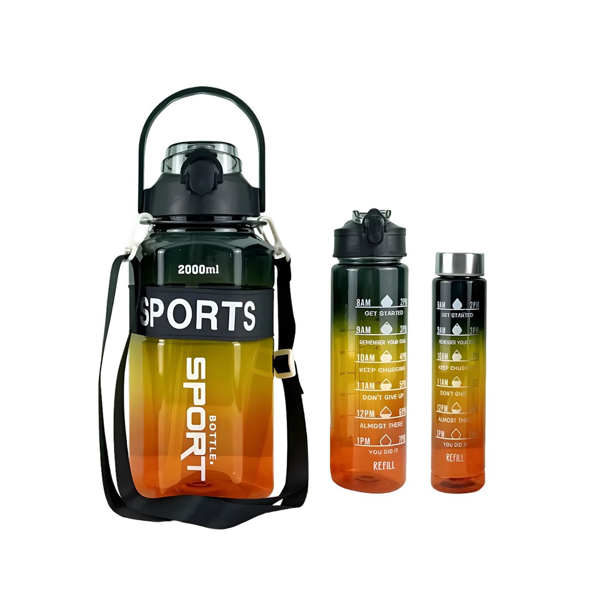 BOTELLA TRIO TRANSPARENTE NEGRO AMARILLO Y NARANJA LIGERA Y COMODA TRANSPORTAR Y+LIGAS REGALO - 3