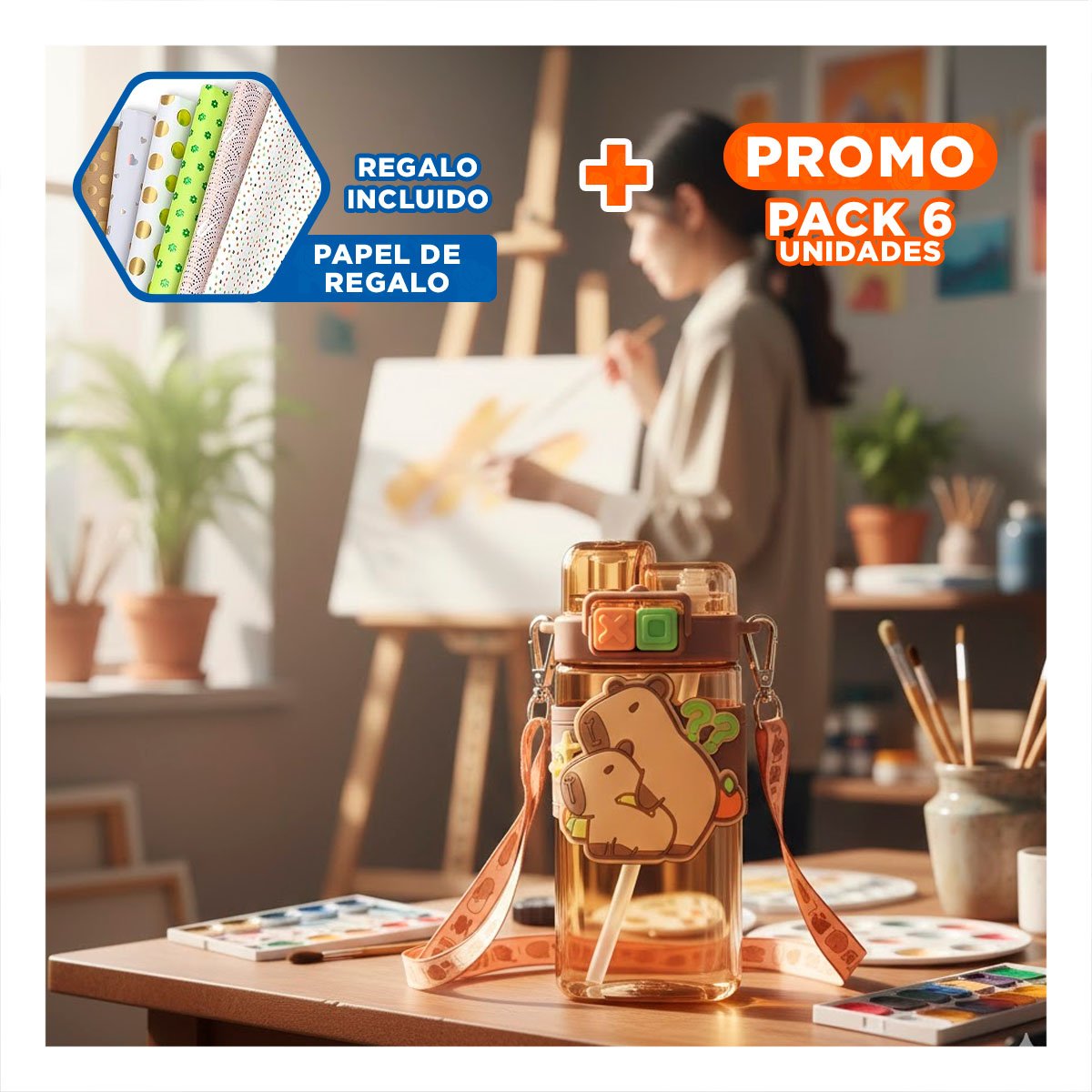 PACK6 COPA DOBLE CHUPON CON CORREA MARRON DOBLE PARED CONSERVA TEMPERATURA Y+PAPEL REGALO - 1