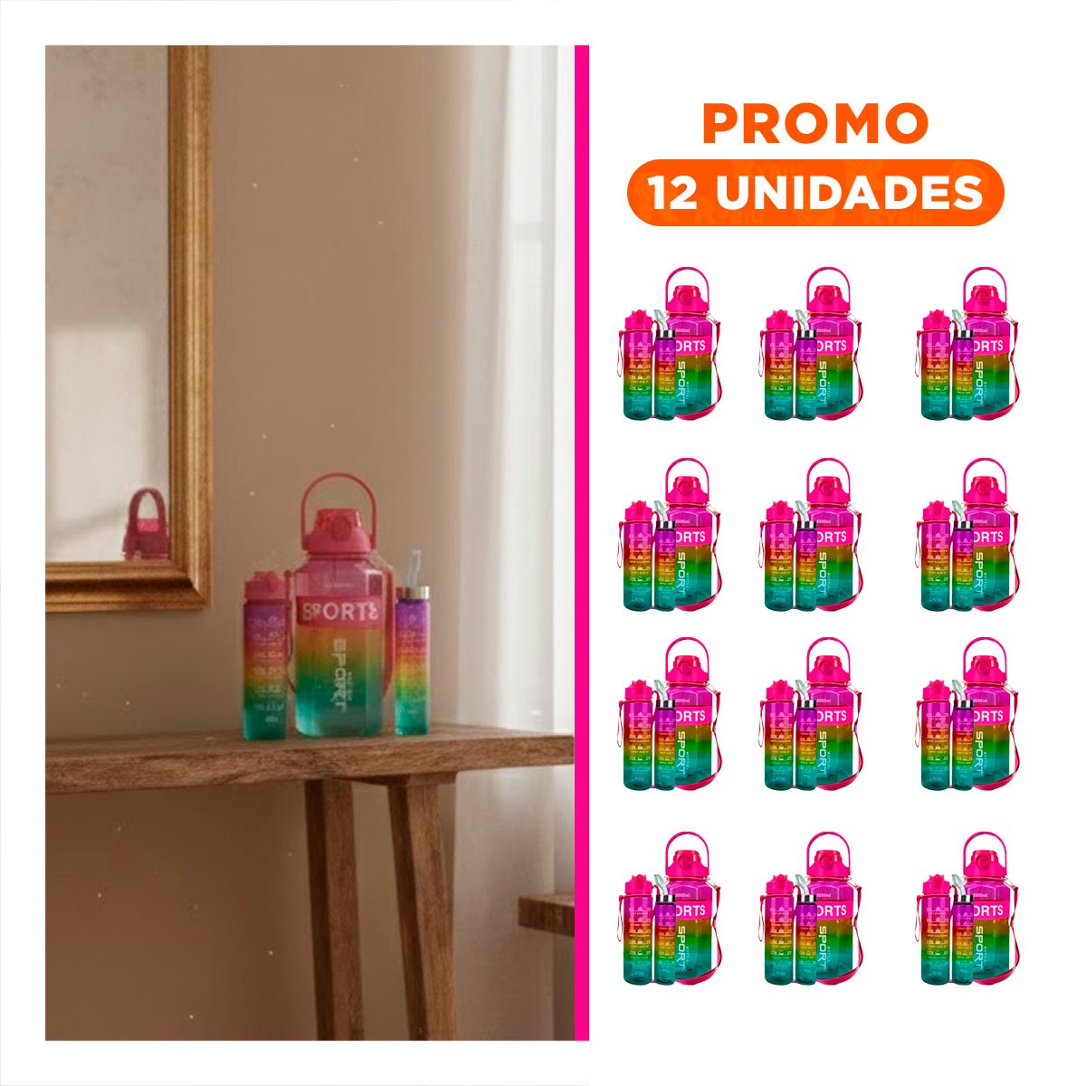 PACK12 JARRA TRIO TRANSPARENTE FUCSIA AMARILLO Y VERDE LIGERA Y COMODA Y+REGALO STICKER - 1