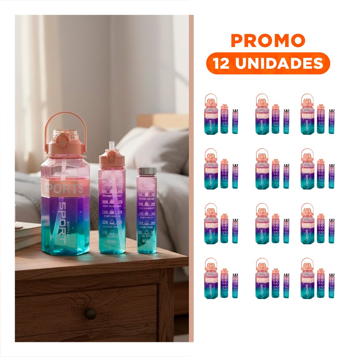 PACK12 JARRA TRIO TRANSPARENTE ROSADO CLARO MORADO Y VERDE LIGERA Y COMODA Y+REGALO STICKER - 1
