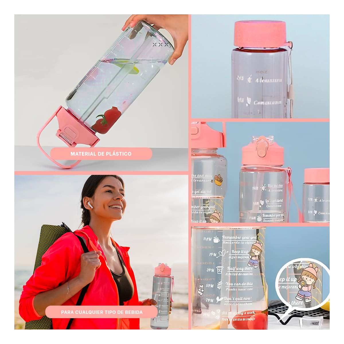PACK2 RECIPIENTE TRIO TRANSPARENTE ROSADO LIGERO Y COMODO PARA BEBIDAS Y+PAPEL REGALO - 3
