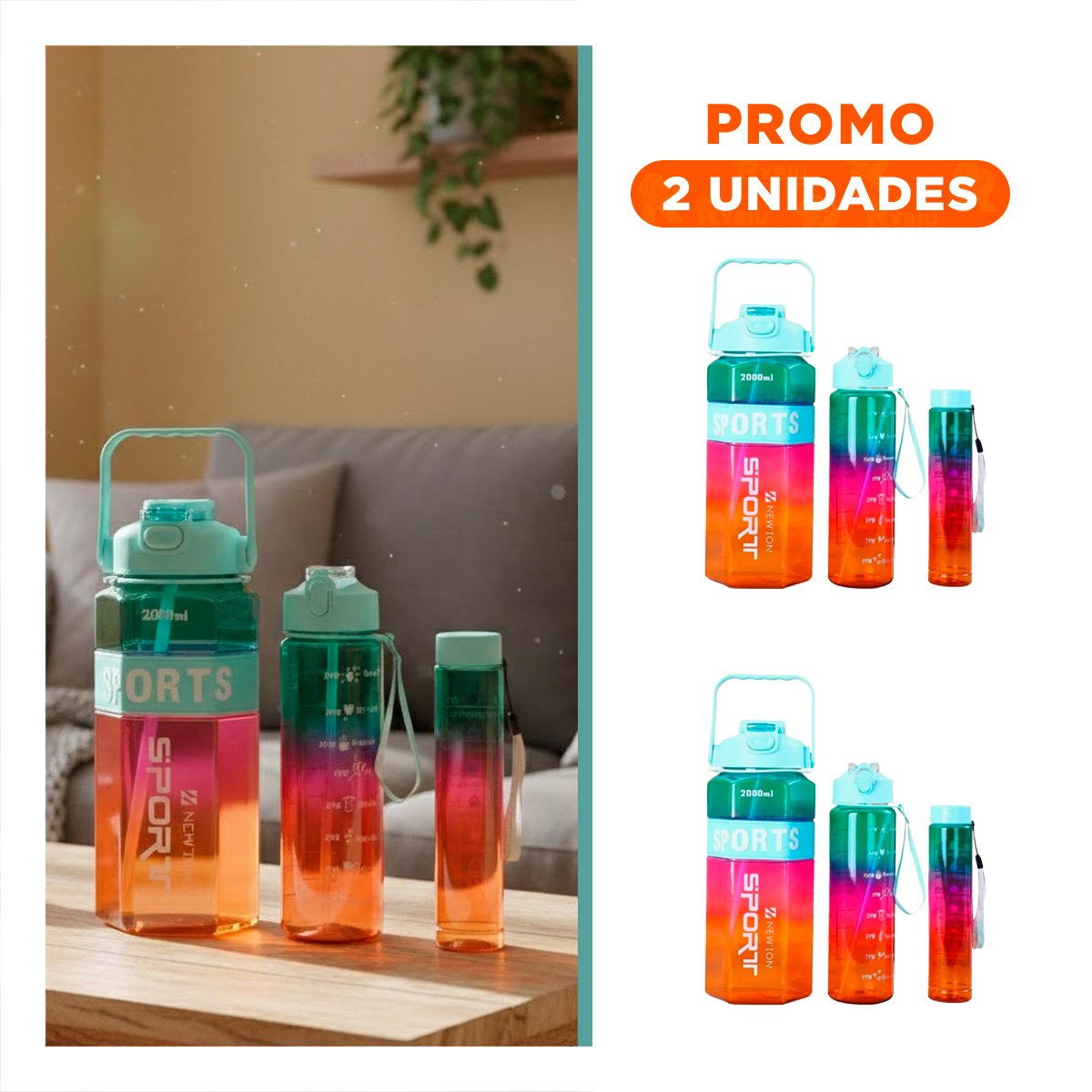 PACK2 RECIPIENTE TRIO TRANSPARENTE CELESTE FUCSIA Y AMARILLO RESISTENTE Y FACIL LIMPIAR - 1