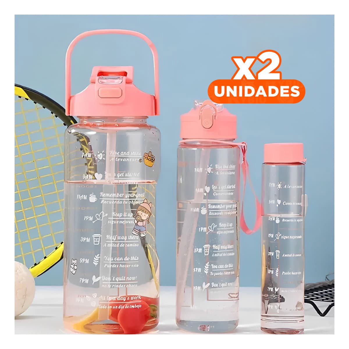 PACK2 RECIPIENTE TRIO TRANSPARENTE ROSADO DOBLE PARED CONSERVA TEMPERATURA Y+REGALO STICKER - 1
