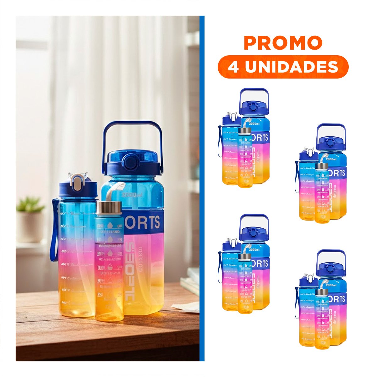 PACK4 COPA TRIO TRANSPARENTE AZUL FUCSIA Y AMARILLO RESISTENTE Y FACIL LIMPIAR Y+REGALO STICKER - 1