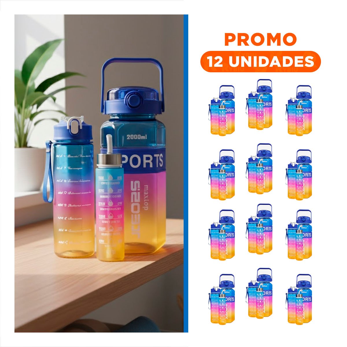 PACK12 JARRA TRIO TRANSPARENTE AZUL FUCSIA Y AMARILLO LIGERA Y COMODA Y+REGALO STICKER - 1