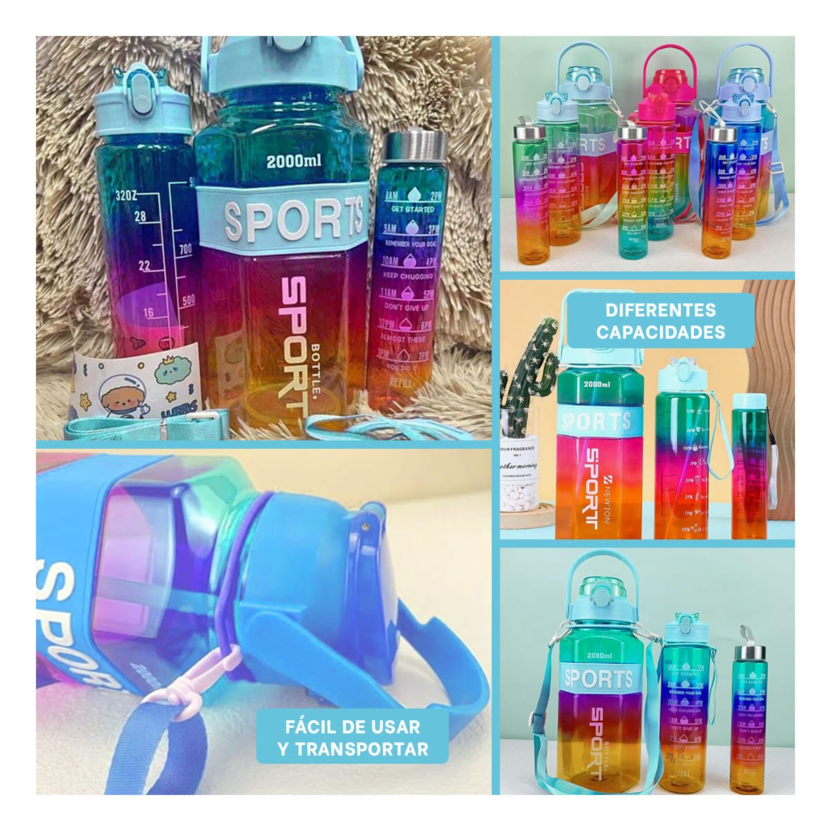 PACK2 RECIPIENTE TRIO TRANSPARENTE CELESTE FUCSIA Y AMARILLO LIGERO Y COMODO Y+PAPEL REGALO - 3