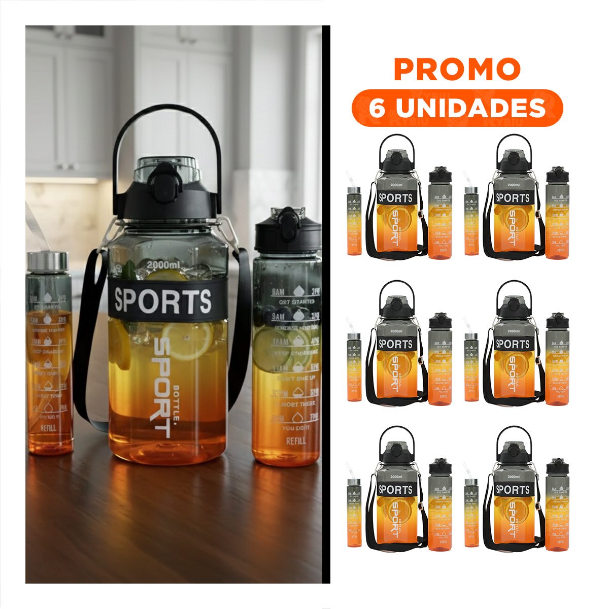 PACK6 COPA TRIO TRANSPARENTE NEGRO AMARILLO Y NARANJA LIGERA Y COMODA TRANSPORTAR - 1