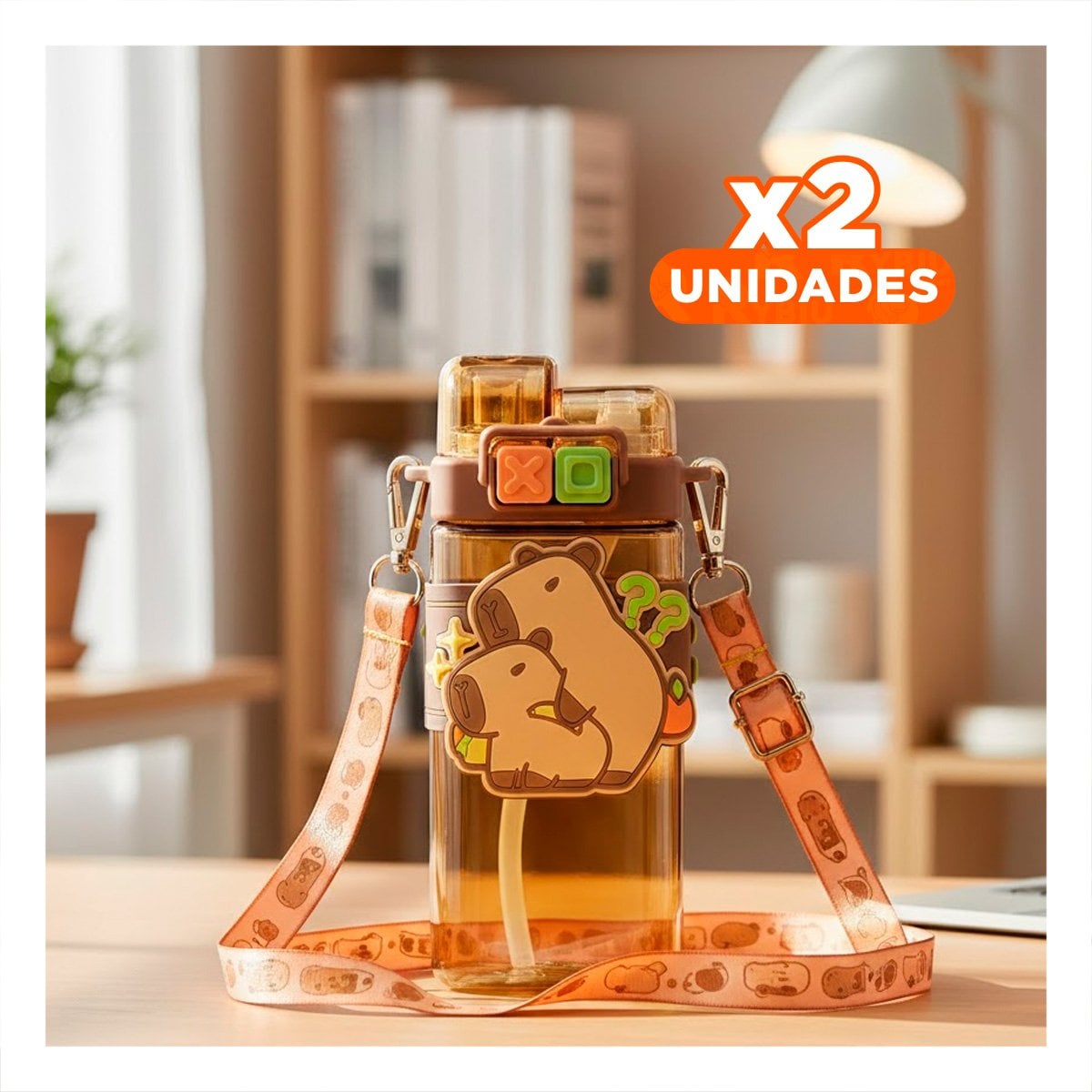 PACK2 RECIPIENTE DOBLE CHUPON CON CORREA MARRON DOBLE PARED Y+REGALO STICKER - 1